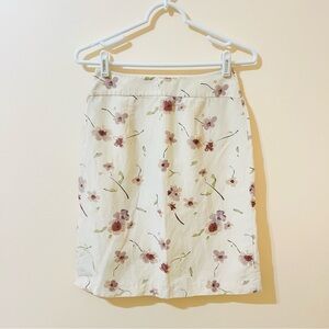 Tweeds Vintage Silk Linen Cream Floral High Waist Pencil Skirt